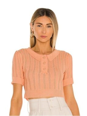 For Love & Lemon Women size Small Pointelle Polo Top Knit Lightweight